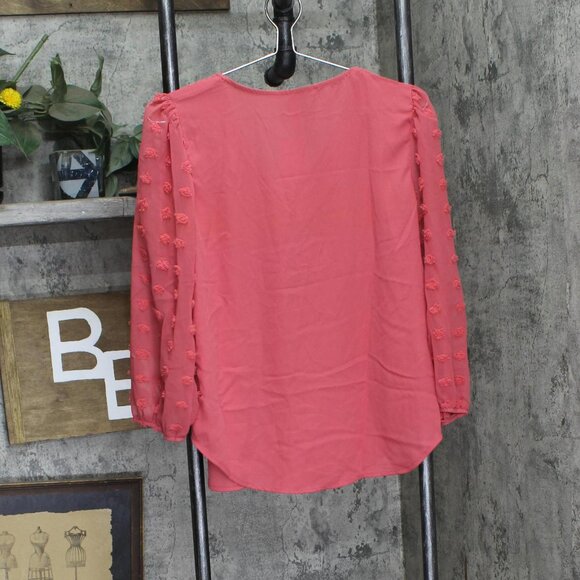 NWT Ny Collection Blouse with 3/4 Jacquard Chiffon Sleeves Holly Berry Pink PM - Picture 3 of 5